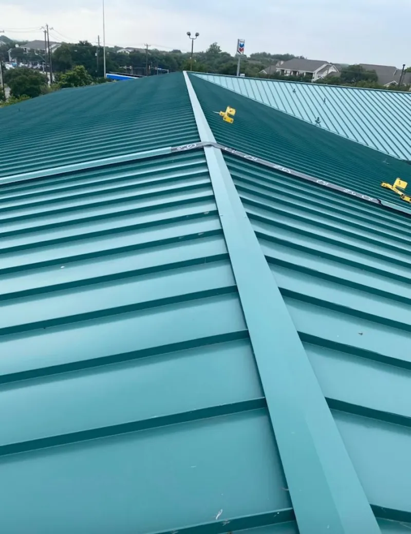 Green commercial metal roof ridge and valley for Metal Roof Repair in Muscle Shoals